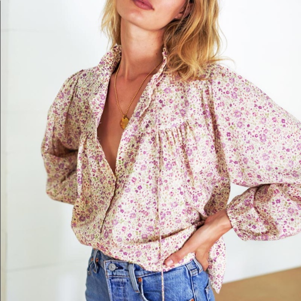 Emerson Fry Cecile Blouse Top Floral Puff Sleeve